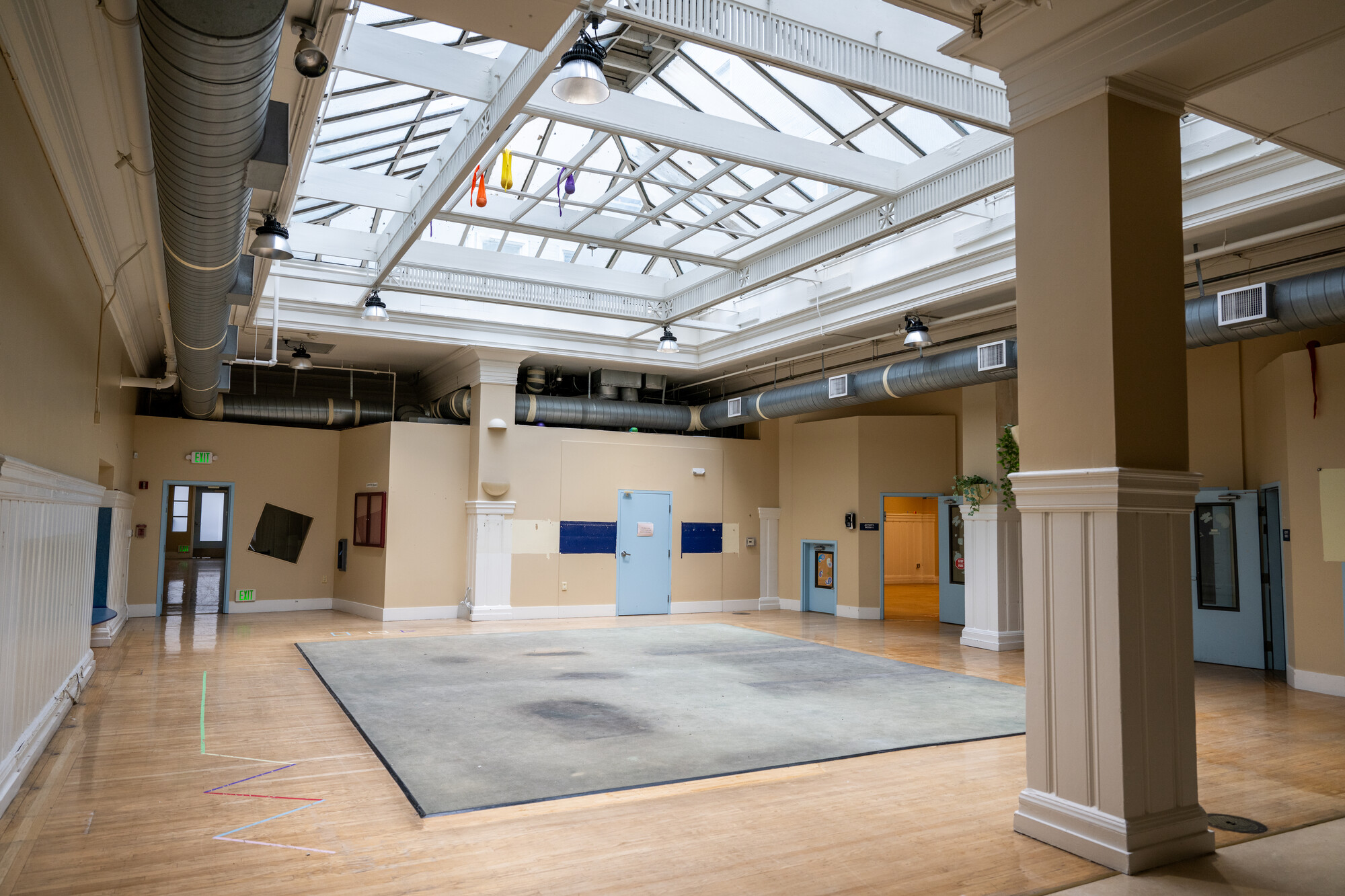 large indoor space under glass ceiling