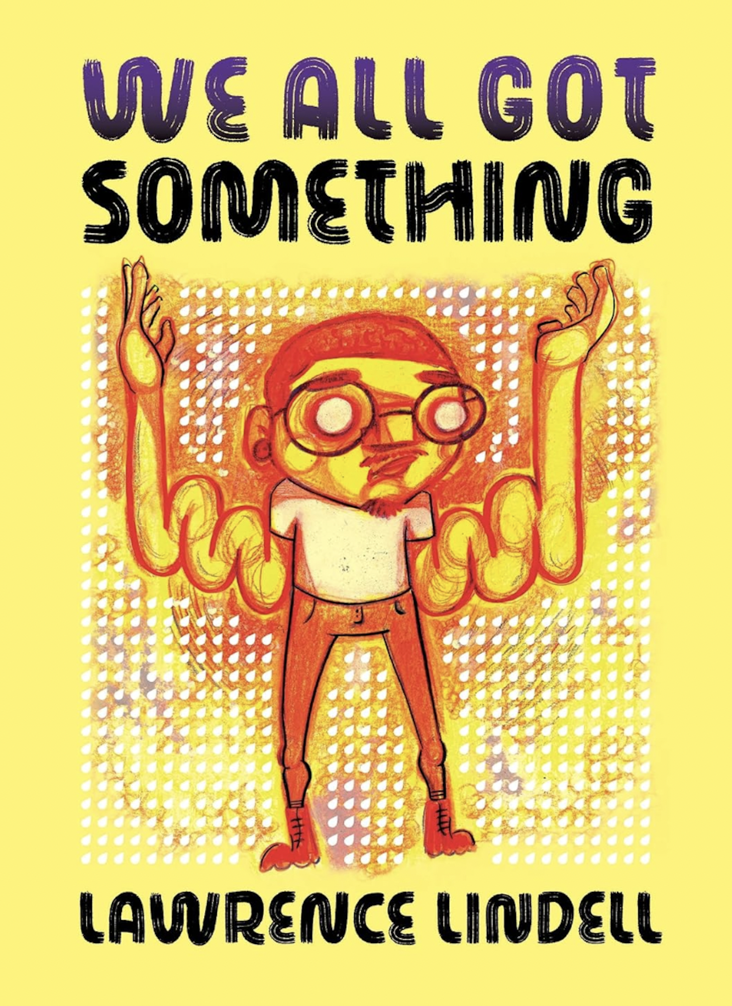 A yellow book cover featuring an illustration of a man wearing glasses with his arms raised in despair, full of knots.