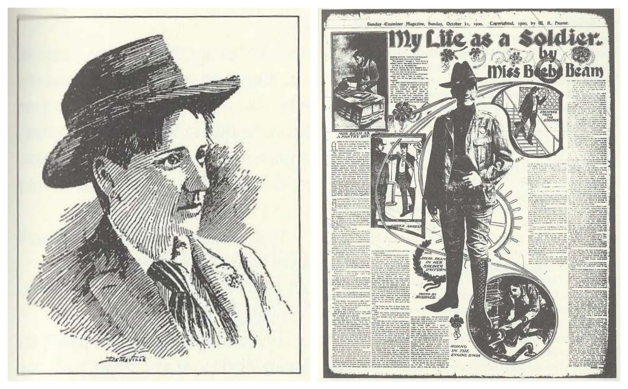 Black and white sketches of a hat wearing man taken from turn of the century newspaper pages.
