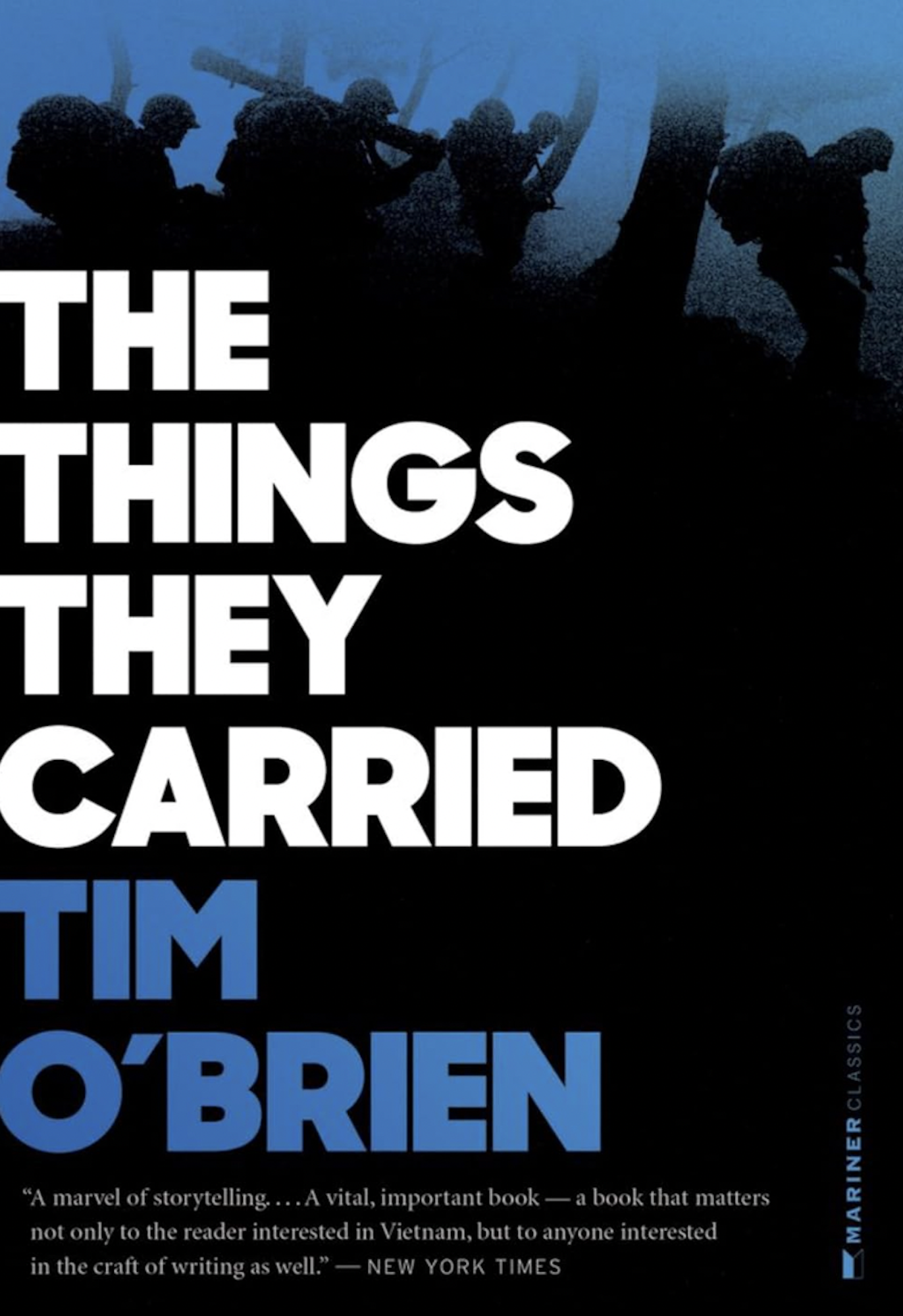 A book cover showing silhouettes of soldiers waving guns in the air.