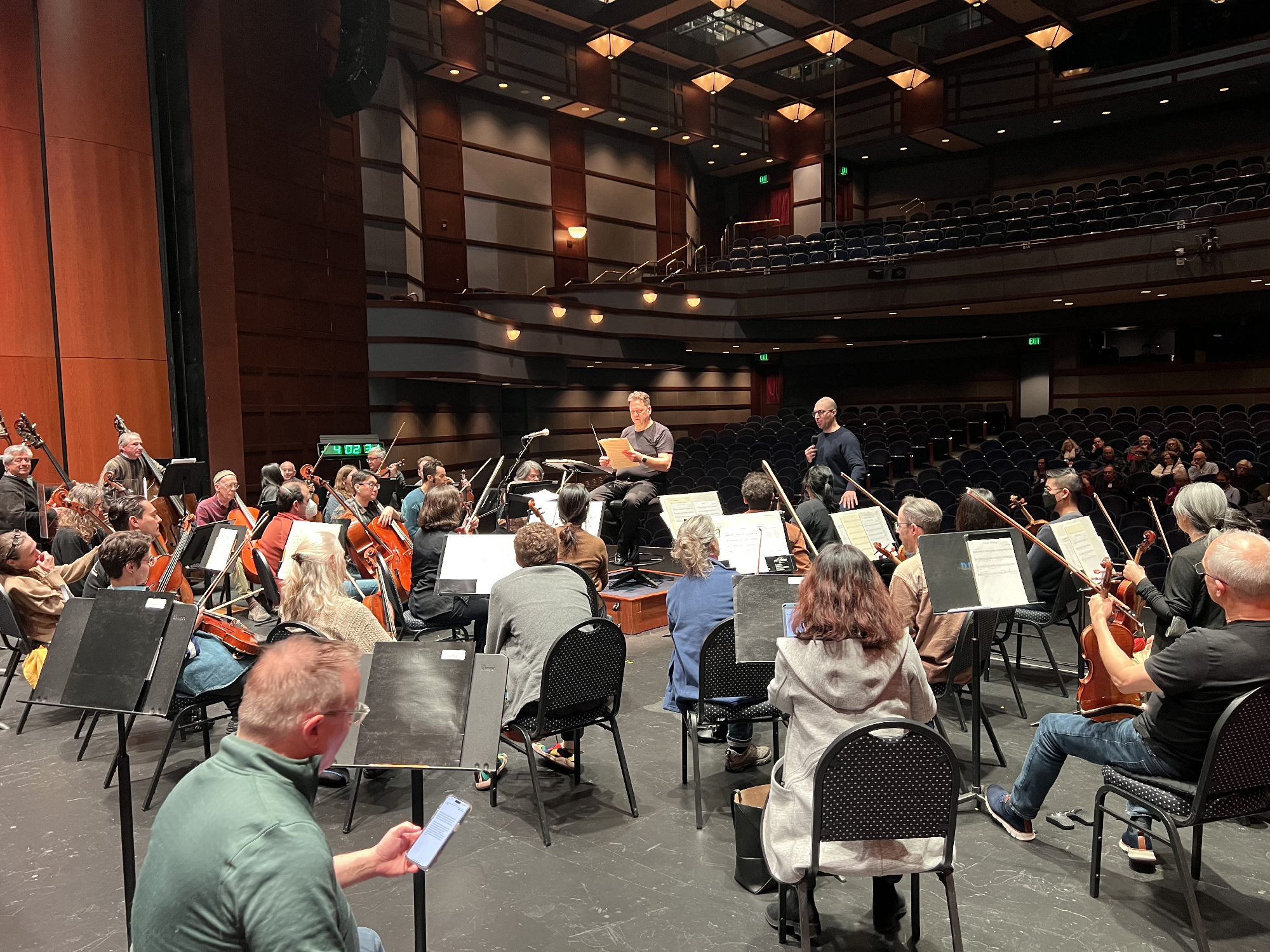 orchestra rehearsal in large theater