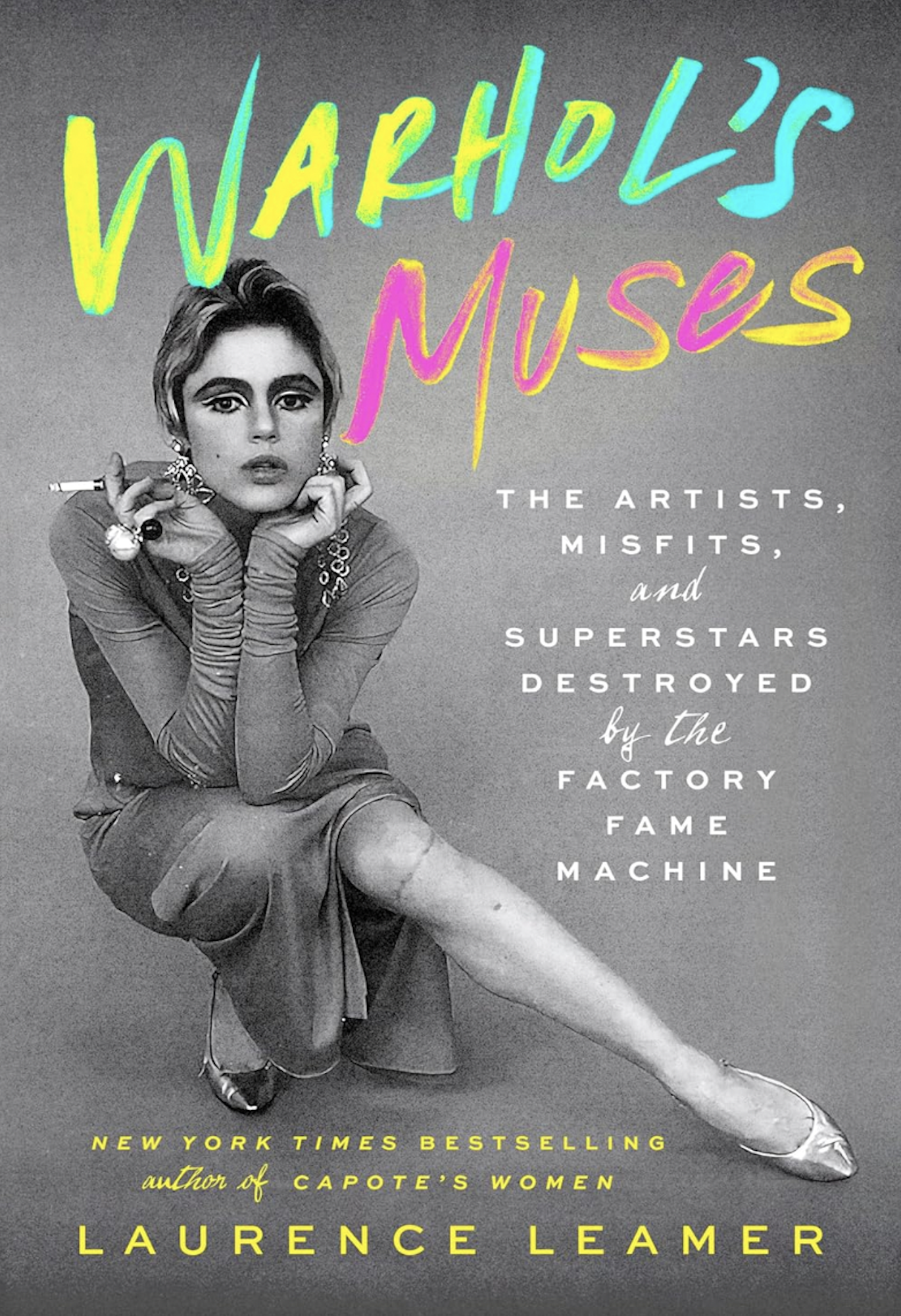 A book cover featuring a black and white photo of a glamorous woman smoking a cigarette and crouching down. She is wearing very dark make-up.