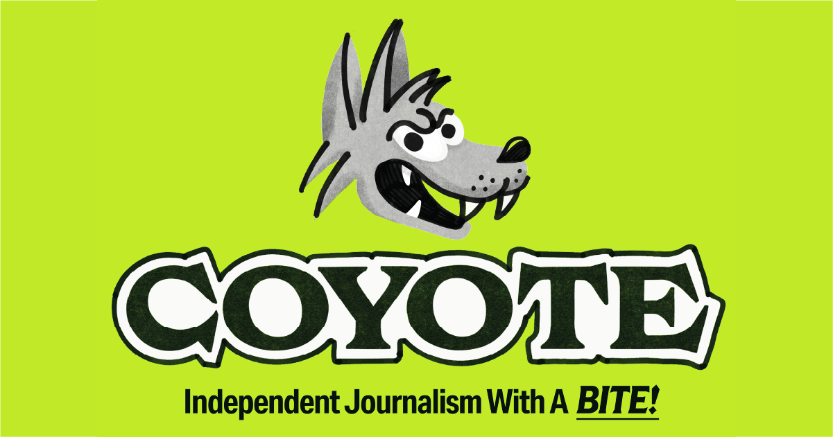 cartoon coyote drawing and name on lime green background