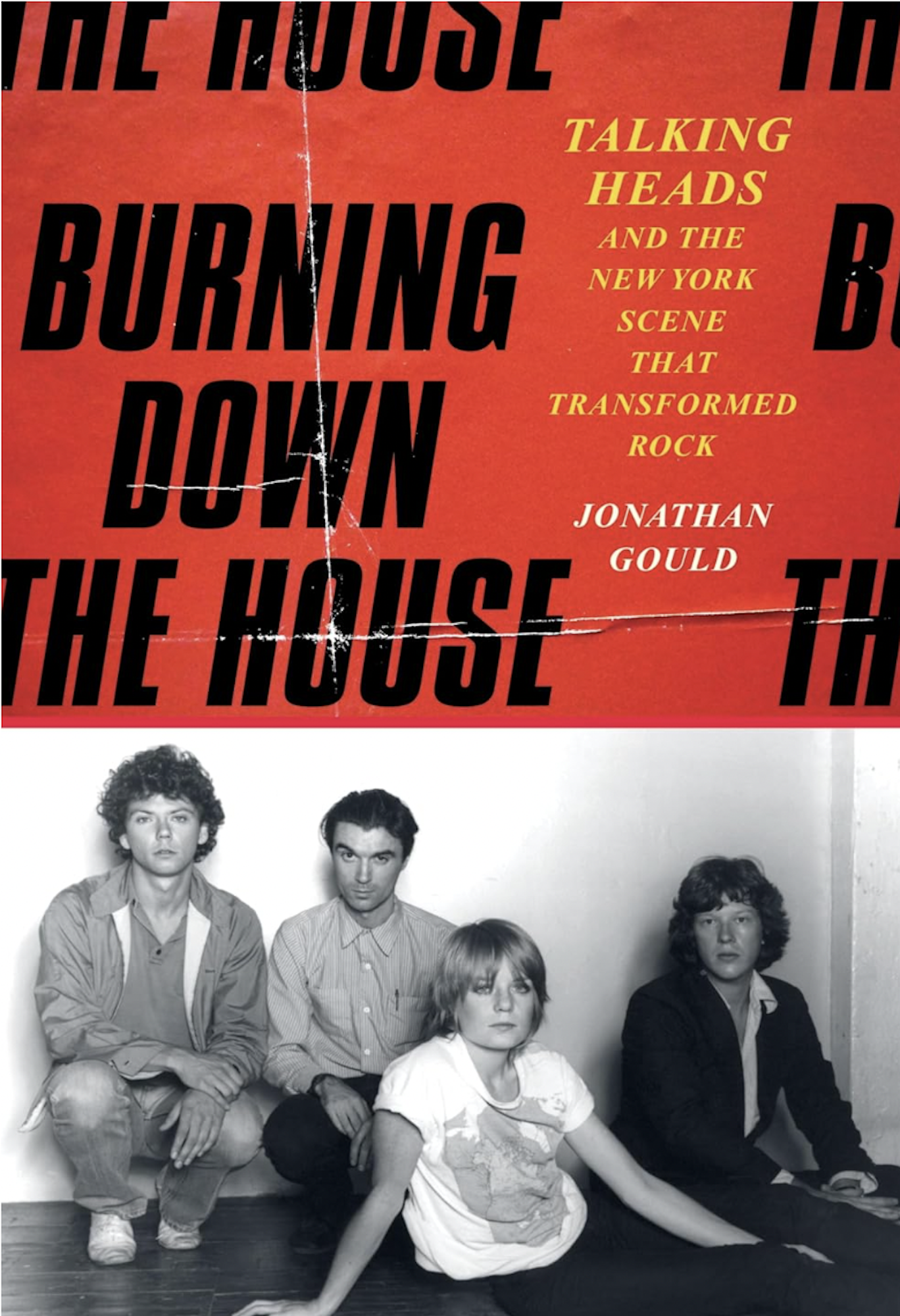 A book cover featuring a black and white photo of three young white men and a white woman, all wearing early 1980s-era clothing.