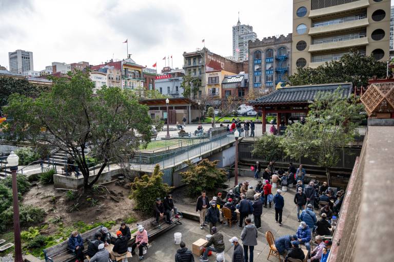 overhead view of people in park space