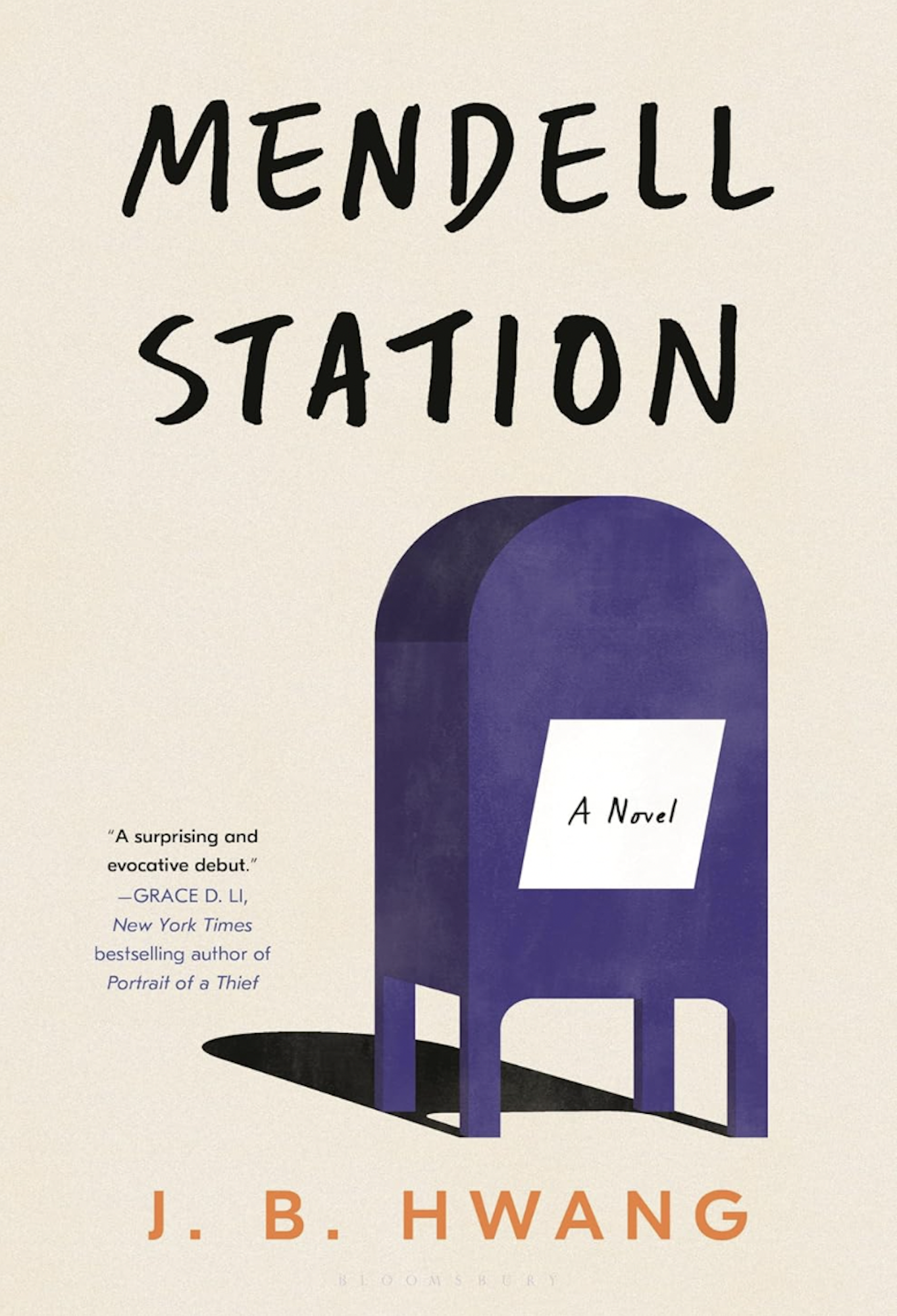 A book cover featuring an illustration of a blue mailbox on a stark beige background.