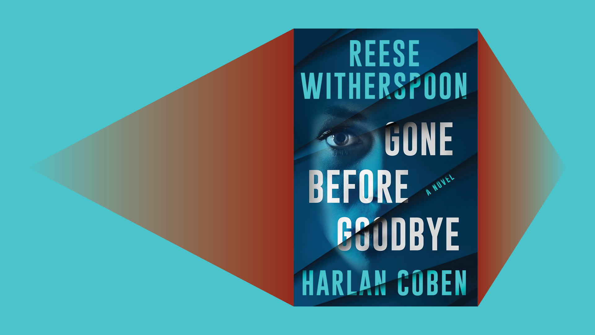 book cover on teal background with fading triangles of dark red