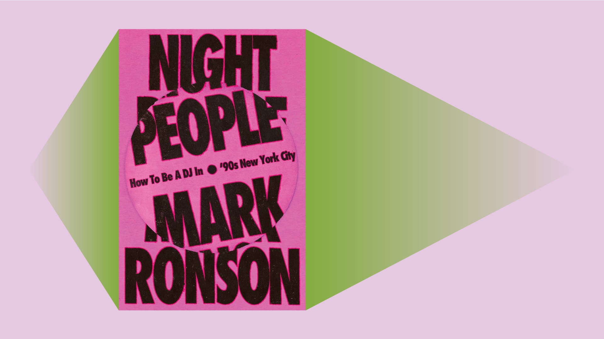 book cover on pink background with fading triangles of green