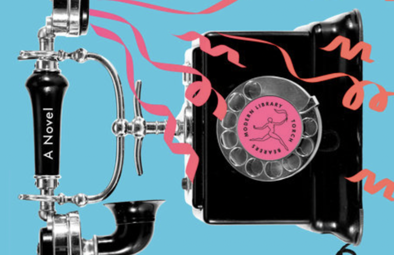 A book cover featuring an old fashioned rotary phone turned on its side against a bright blue backdrop.