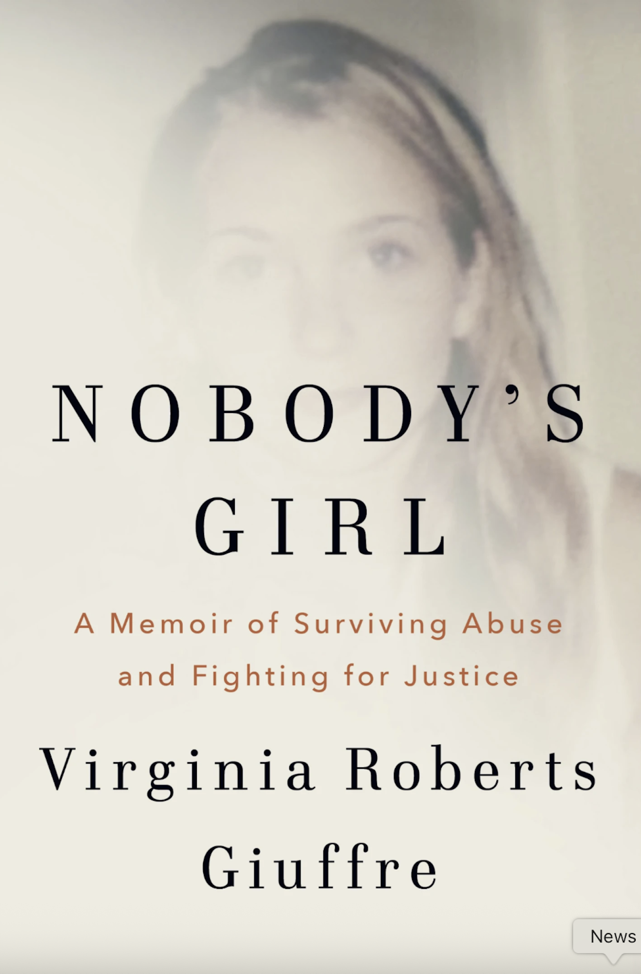A book cover featuring a faded photo of a young white woman with blonde hair.