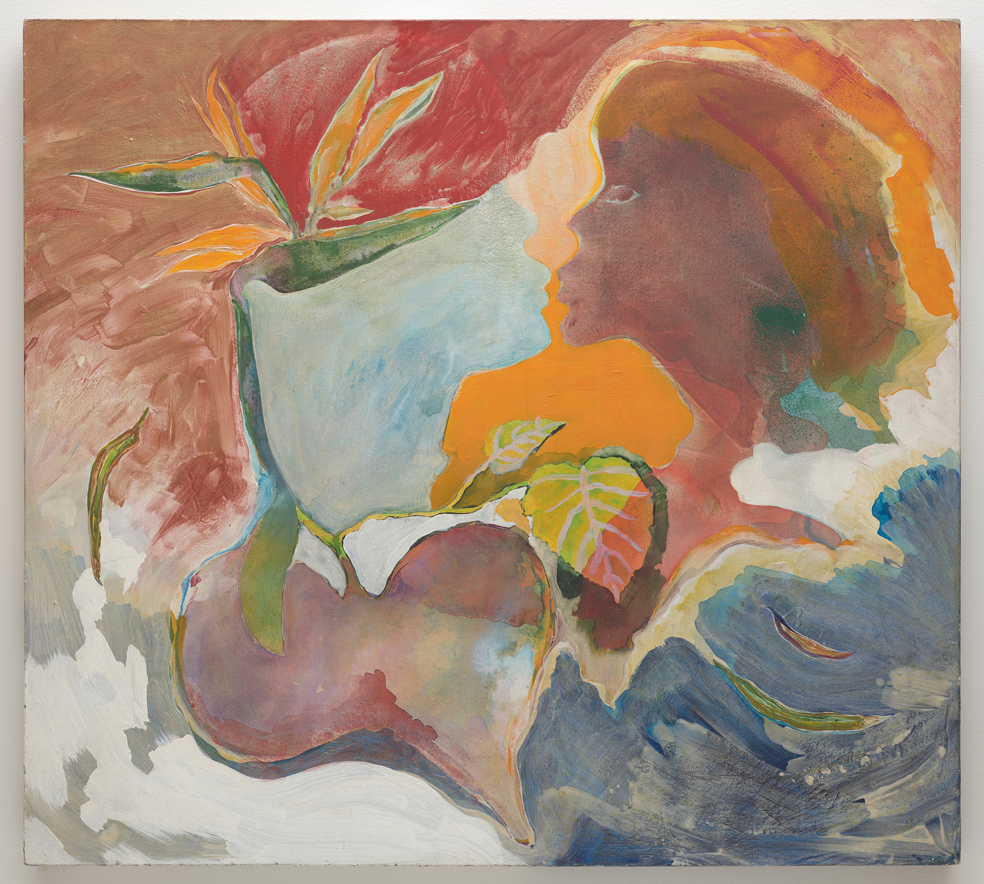 washy colorful painting of two profiles in near-kiss