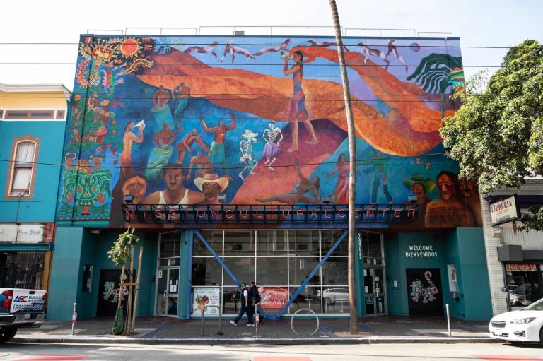 building facade with colorful mural