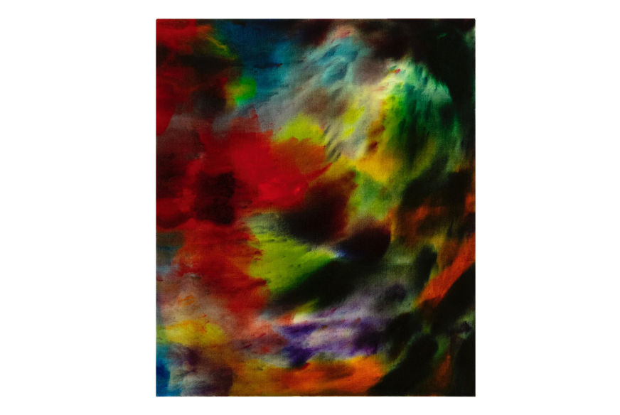 abstract painting, washy bright colors on dark background