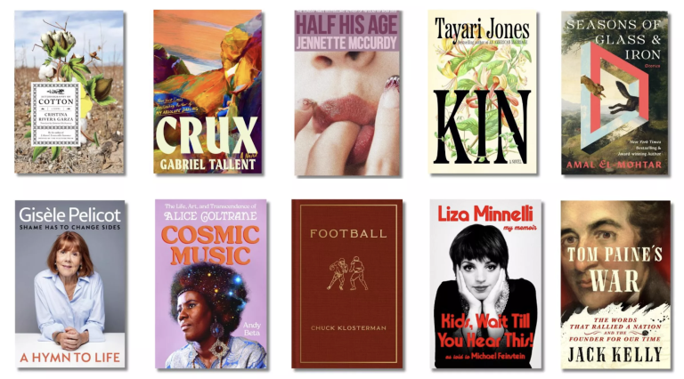 Two rows of five books.