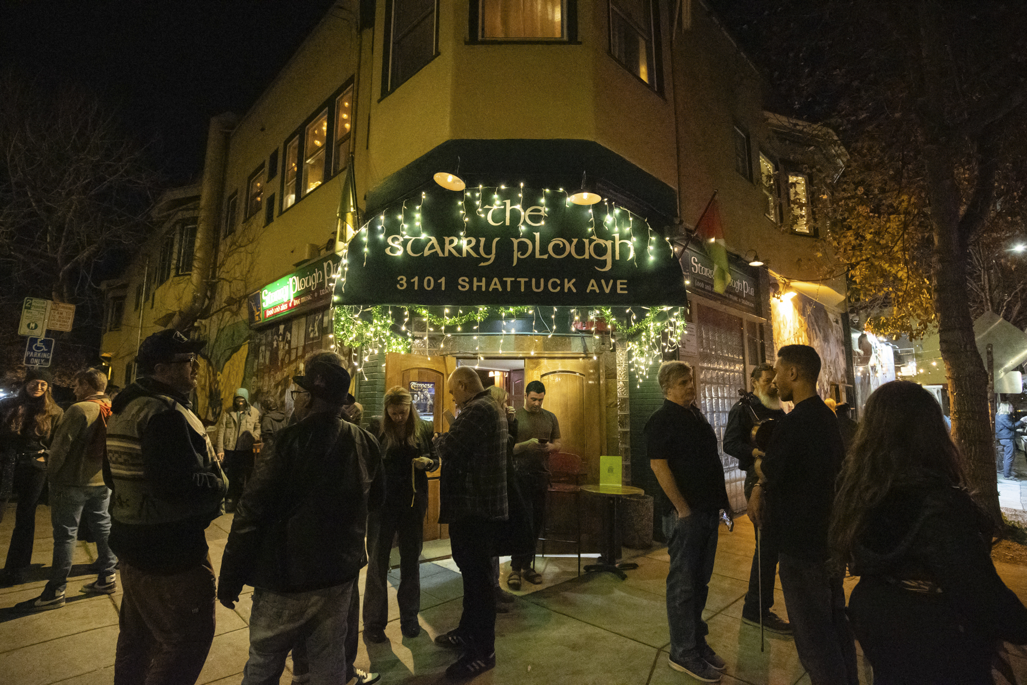 A crowd forms outside the jam session in honor of Anthony &lsquo;Anthony Ant&rsquo; Anderson at The Starry Plough Pub in Berkeley, California on Thursday, Feb. 12, 2026. 
