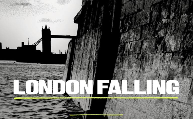 A book cover featuring a grainy black and white photo of the River Thames and Tower Bridge in the distance.