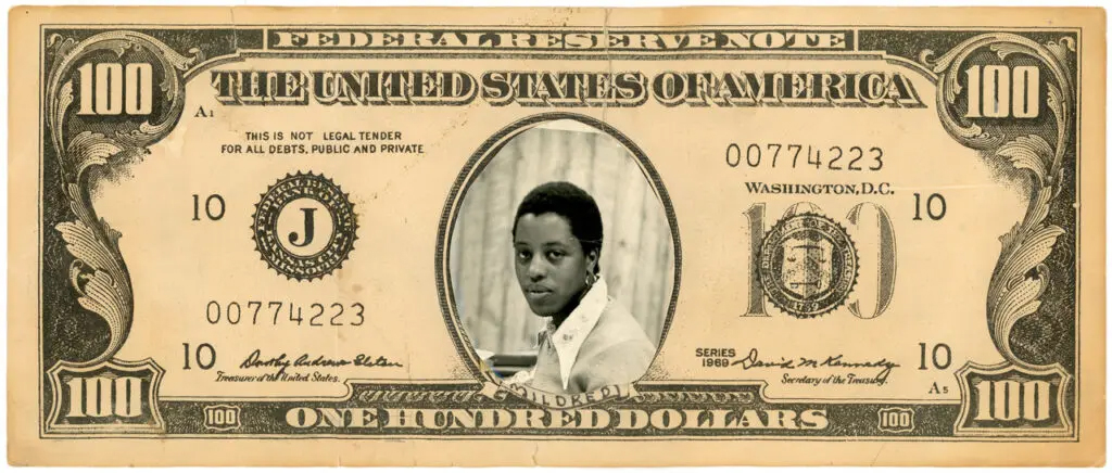 image of Black woman collaged onto $100 bill