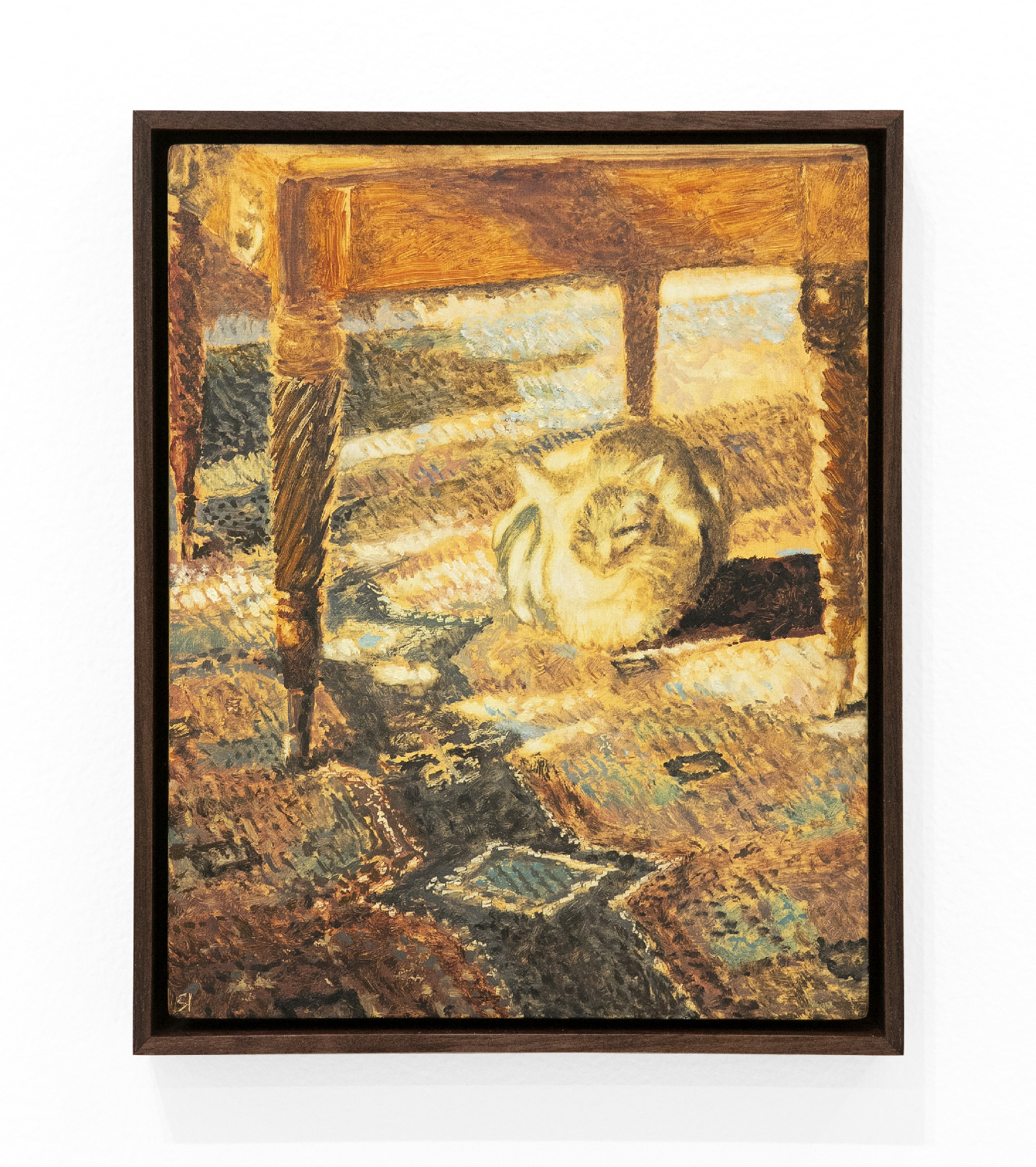 painting of cat in sunbeam under table