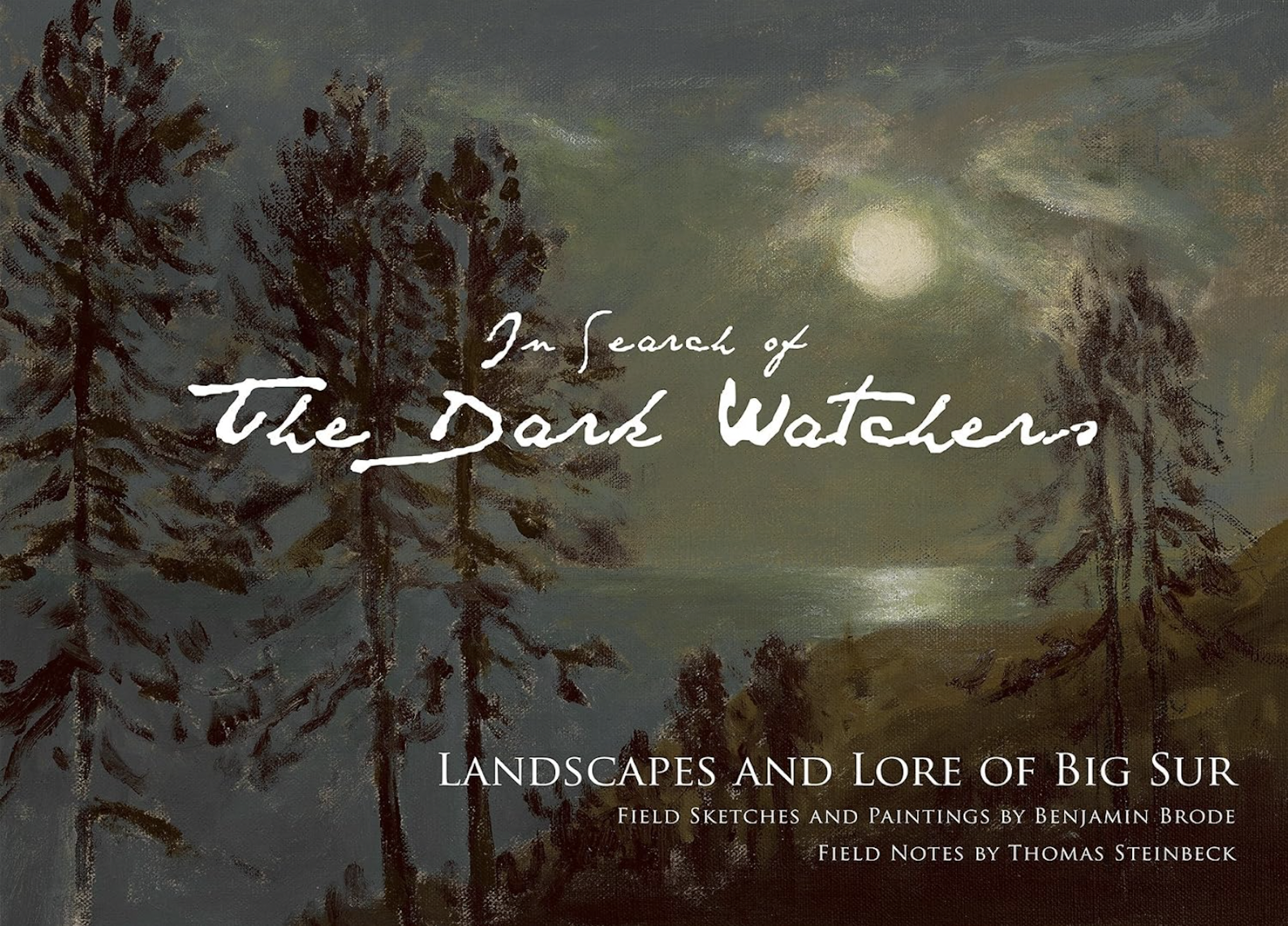 A book cover featuring a painting of a tree-lined hillside at dusk, with a view of water on the horizon.
