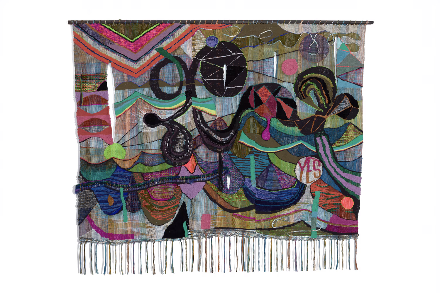 multicolored and textured textile with the word YES in the lower right corner