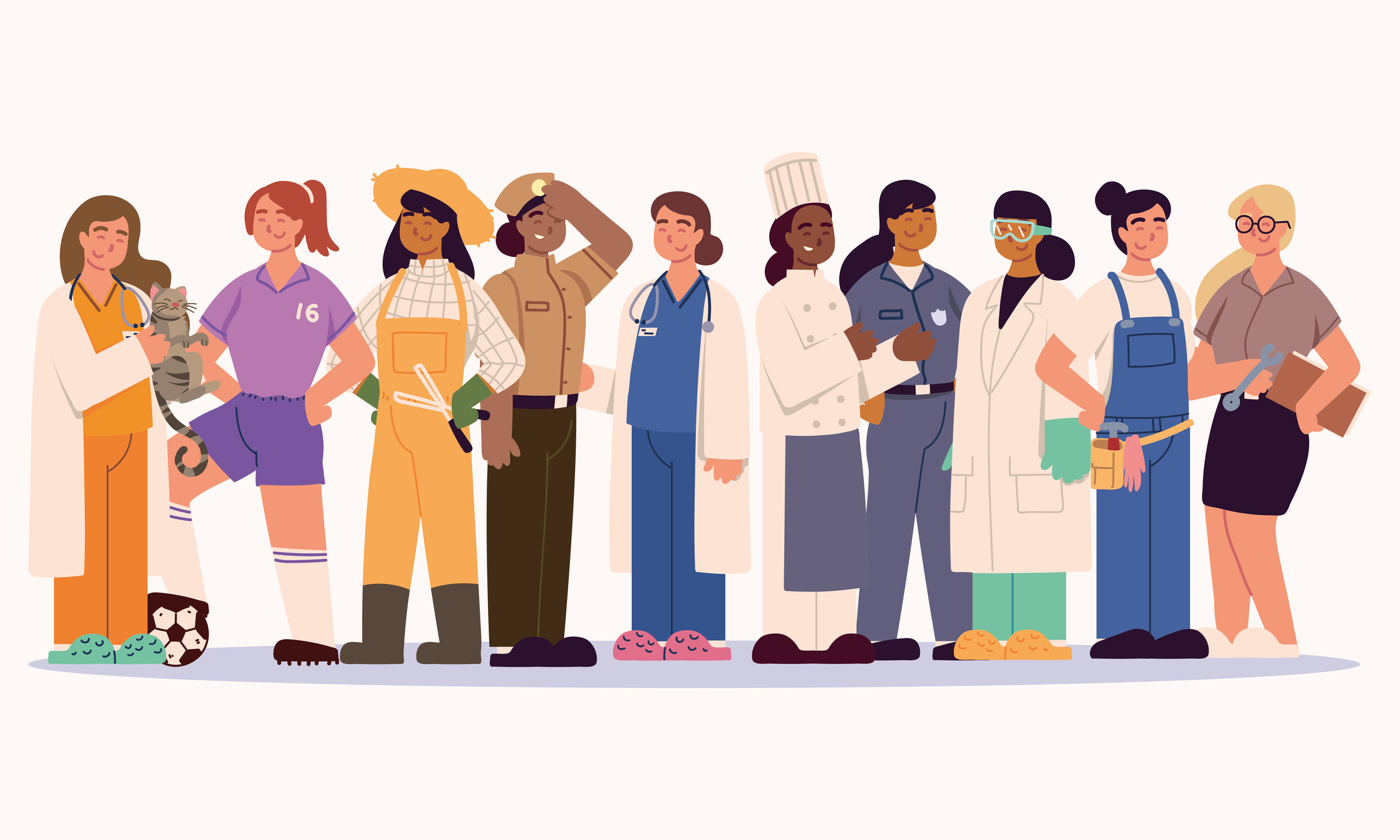 a line of diverse working professional women