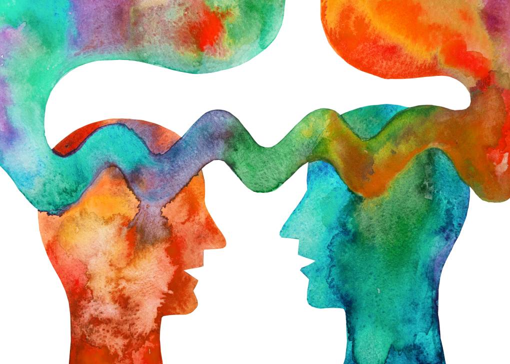 watercolor painting of communication between two people