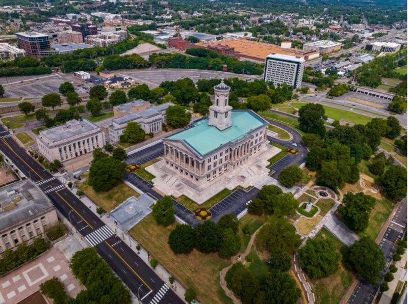 Overhead view of a state capitol building