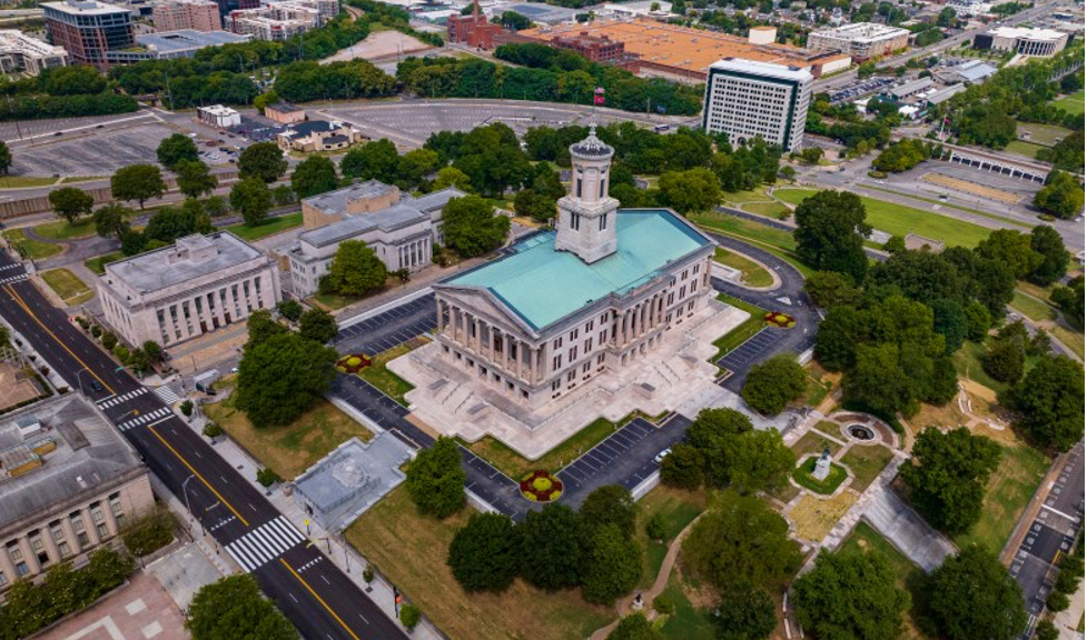 Overhead view of a state capitol building