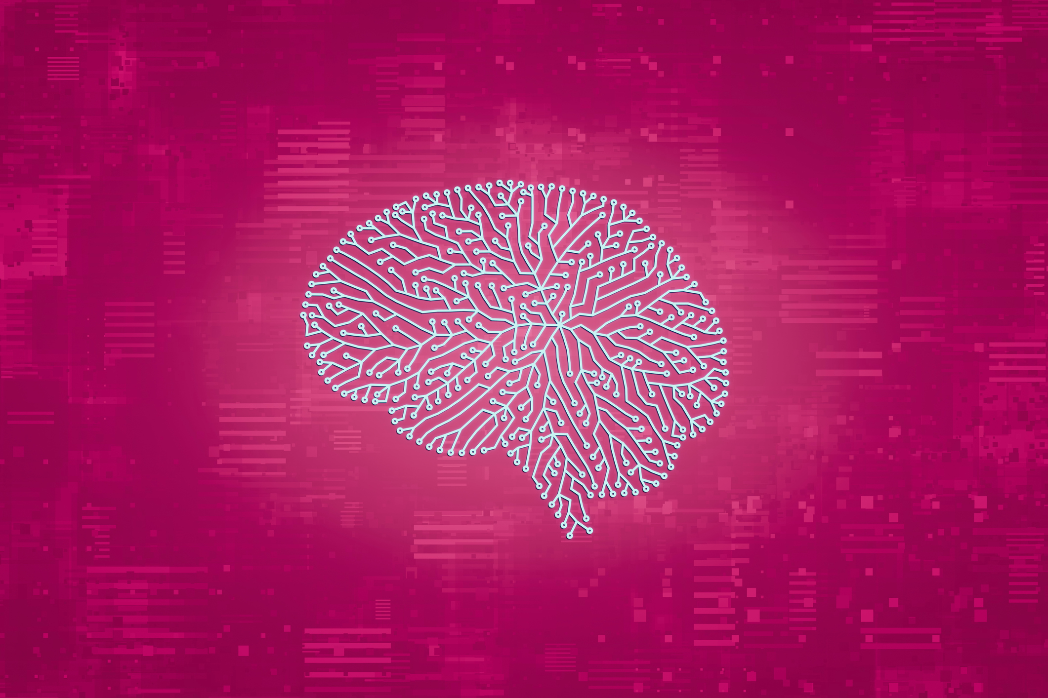 A brain-shaped integrated circuit on a digital background