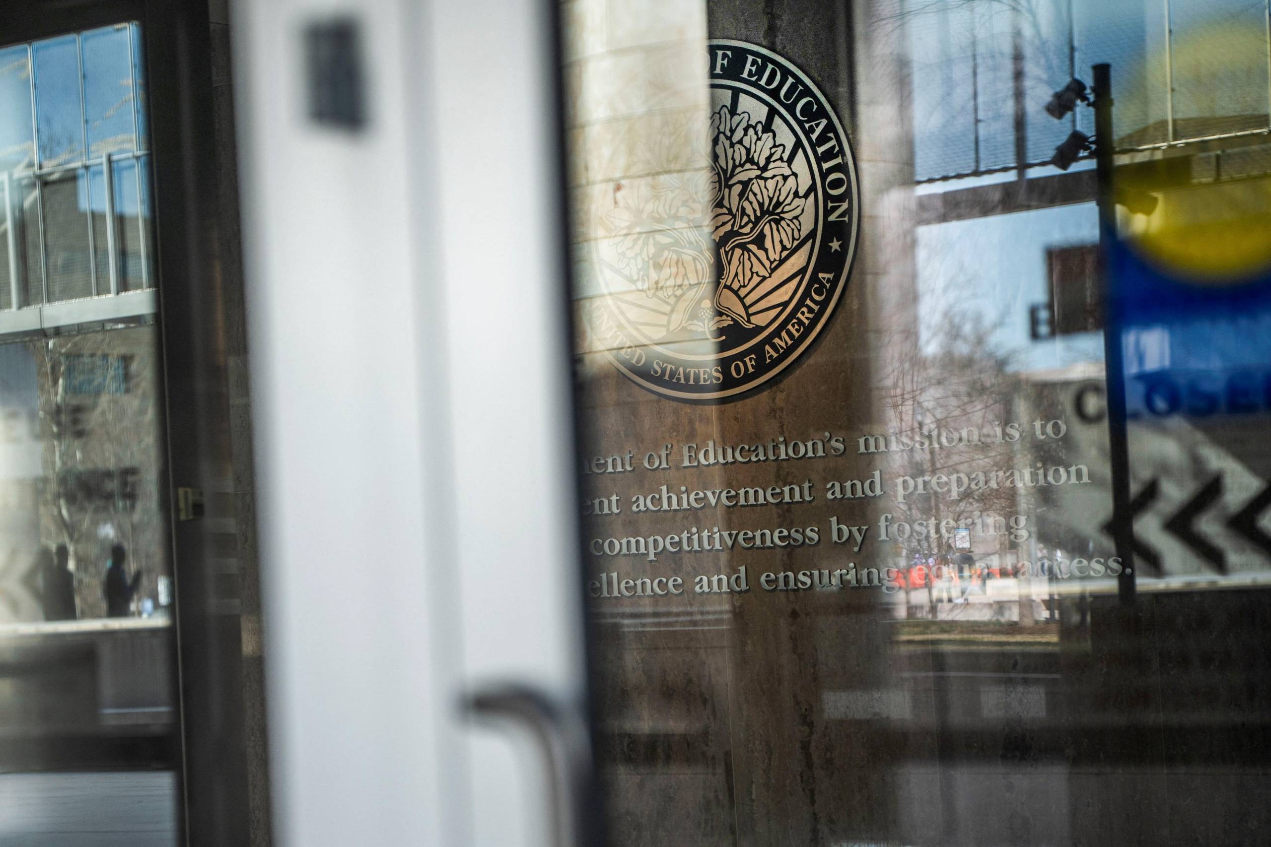 Glass door with logo of U.S. Department of Education logo