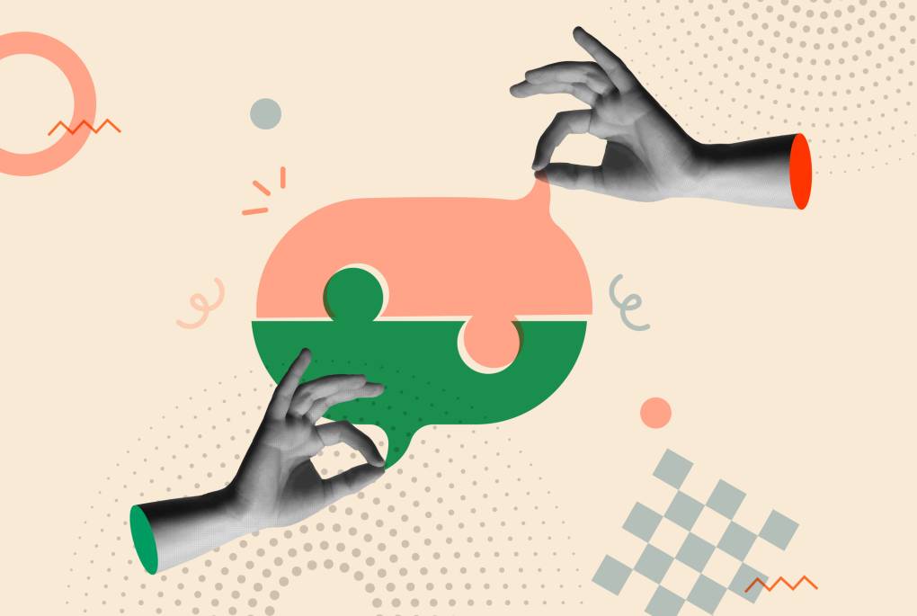 Speech balloon conversation in puzzle shape
