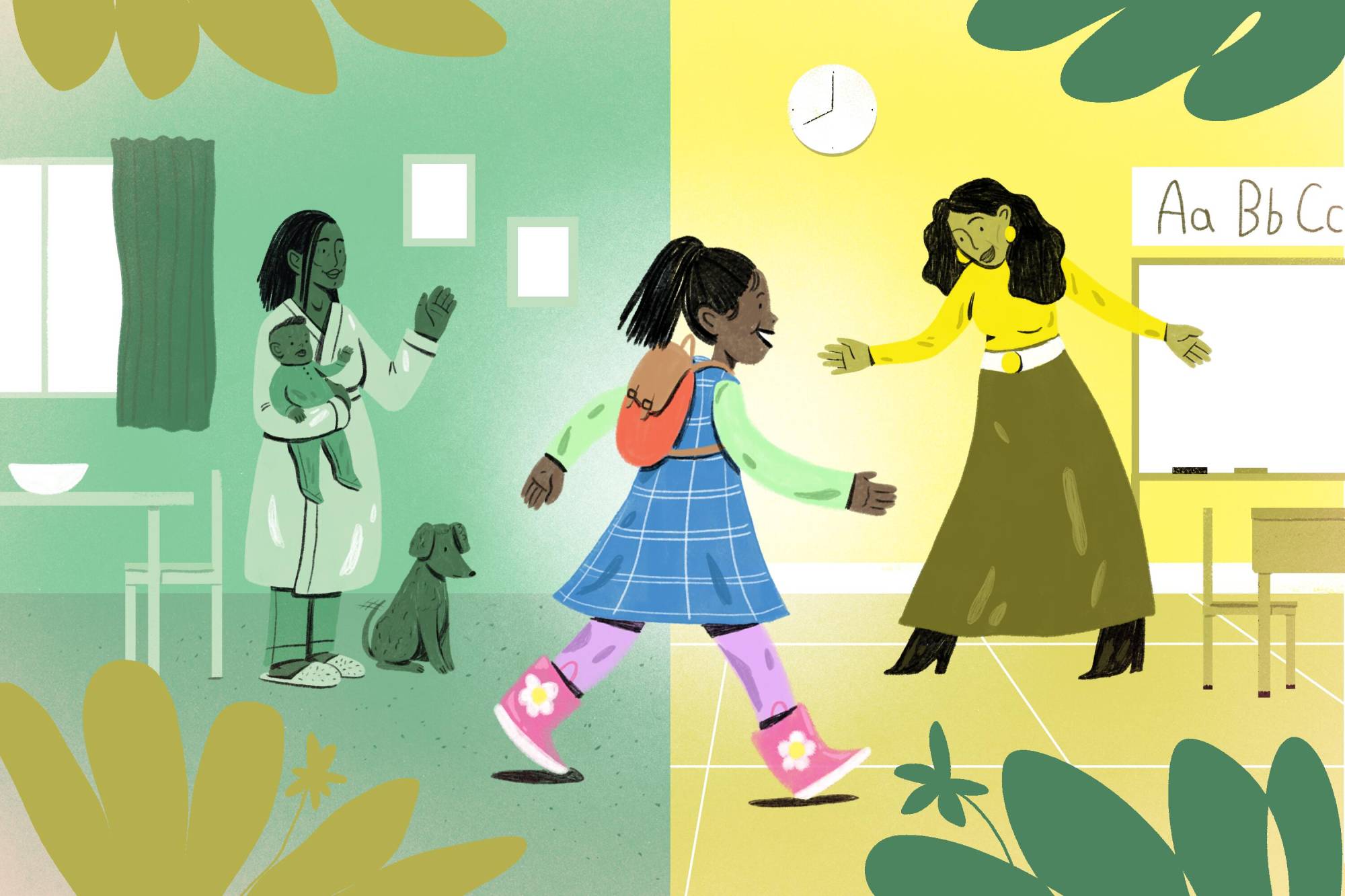 A girl walks to school.