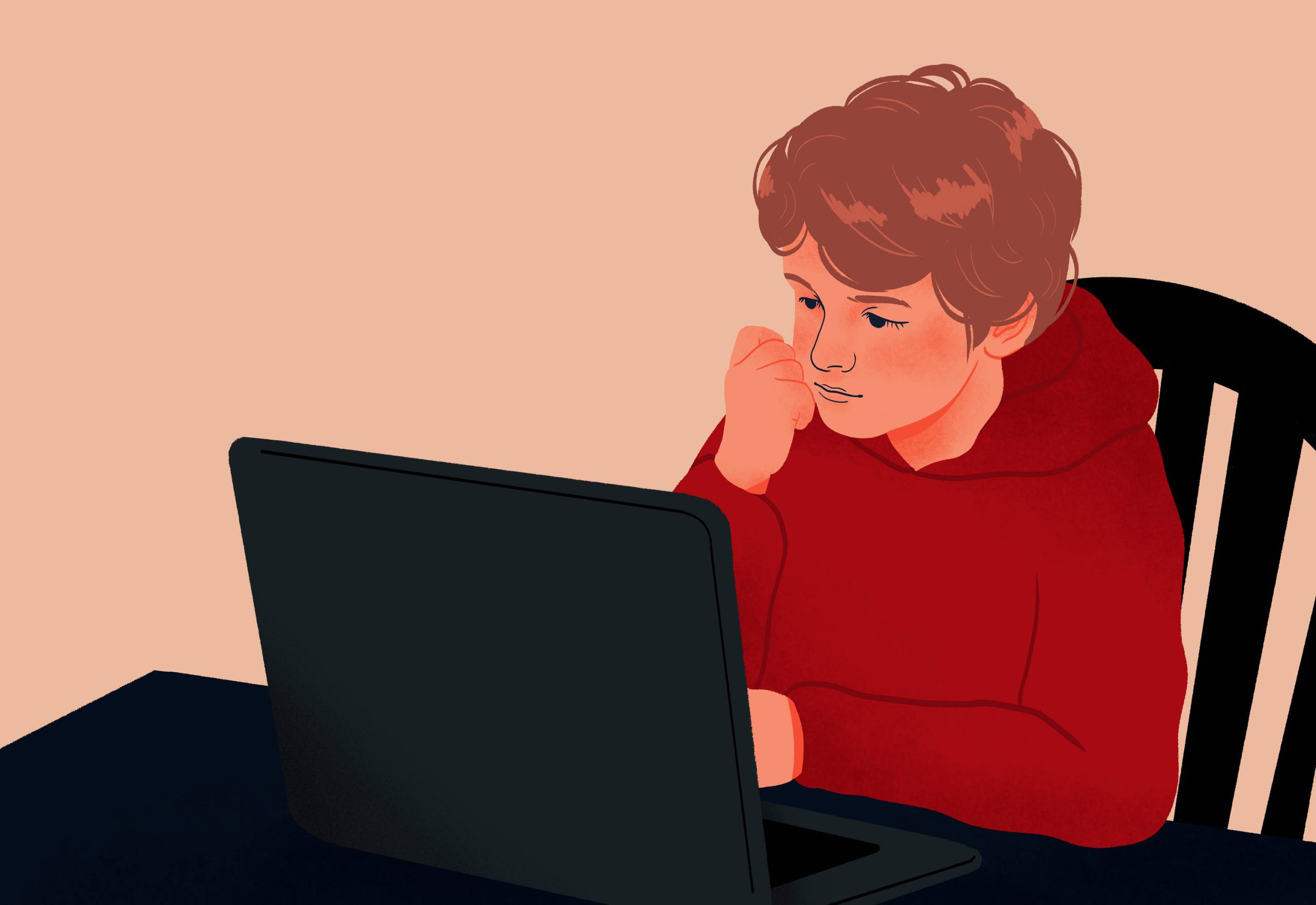 Illustration of teen in hoodie on a laptop