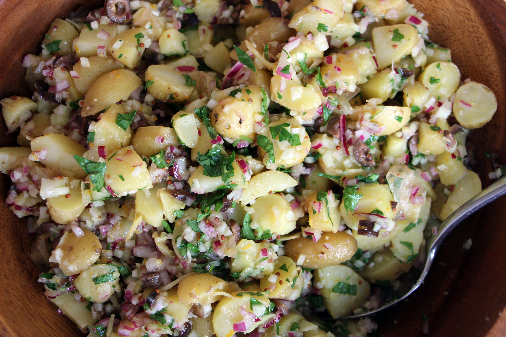 Potato Salad with Olives Top view