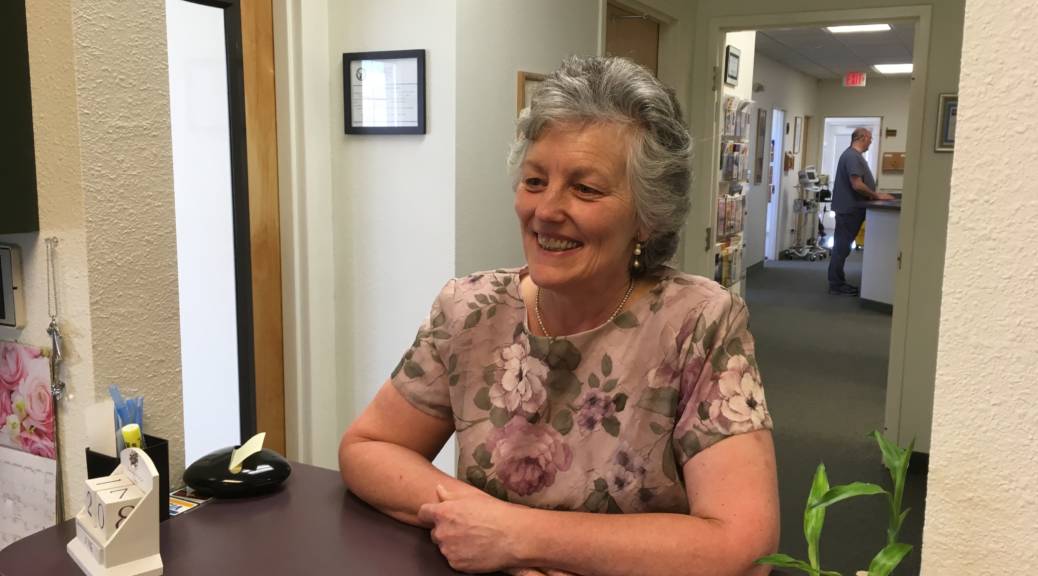 Greta Elliott talks to her staff at the Canby Family Practice Clinic in Modoc County.