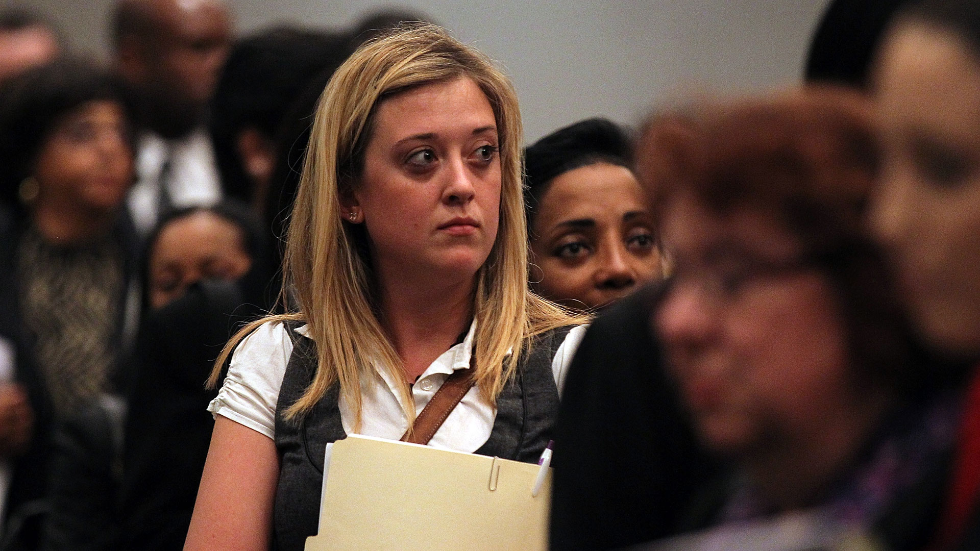 A job seeker at a job fair in Concord, California.