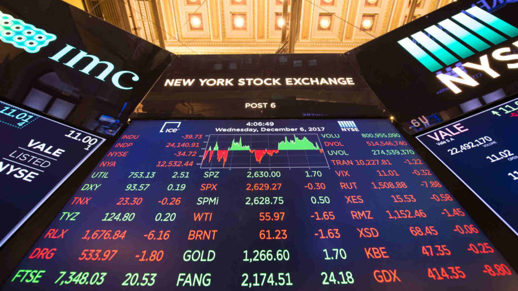 A video board displays the closing numbers after the closing bell of the Dow Industrial Average at the New York Stock Exchange on December 6, 2017 in New York.